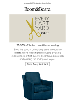Room & Board - Last chance! Save 20-30% on select seating