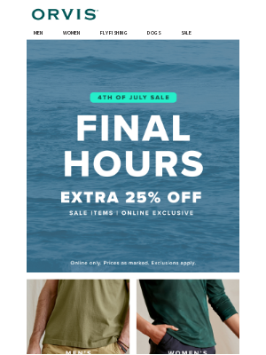 Orvis - JUST HOURS LEFT | Extra 25% off sale