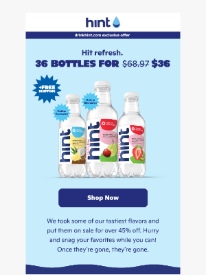 Hint Water - Hit refresh 💧36 bottles for $36