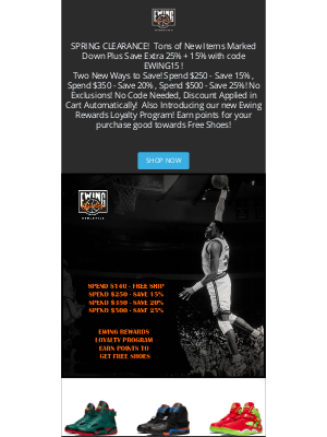 Ewing Athletics - SPRING CLEARANCE SALE! Save Extra 25% + Bonus 15%!