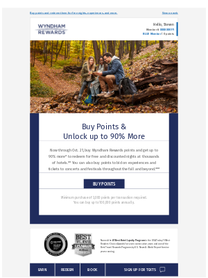 Wyndham Hotel Group - Biggest Bonus Ever: Get up to 90% More Points