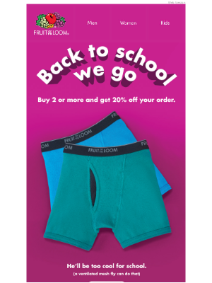 Fruit of the Loom - Back to school basics - 20% off