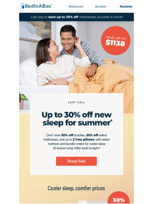 BedInABox - Last chance for up to 30% off cooler sleep for the summer.