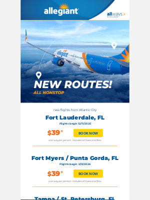 Allegiant Air - New Routes Available | Fly as low as $39