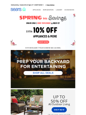 Sears - Spring Into Extra Savings Before This Offer Ends Tomorrow!