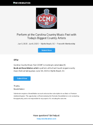 ReverbNation - Perform at the Carolina Country Music Fest with Today's Biggest Country Artists