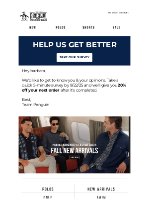 Original Penguin - Your Feedback = 20% Off