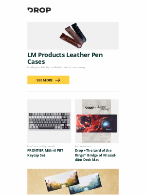 Massdrop - LM Products Leather Pen Cases, FRONTIER Mithril PBT Keycap Set, Drop + The Lord of the Rings™ Bridge of Khazad-dûm Desk Mat and more...