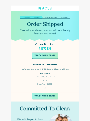 Kopari Beauty - Your Kopari order #1375858 has shipped! ⛵