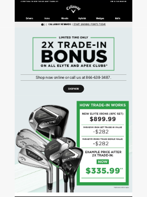 Callaway Golf - It's Back! 2X Trade-In Bonus On Elyte & Apex - Shop Now