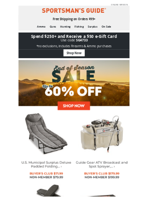 Sportsman's Guide - Up to 60% Off End of Season Sale