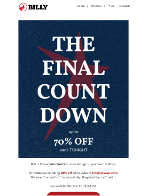BILLY Footwear - Final Call: Up to 70% Off Ends Tonight! ⏰