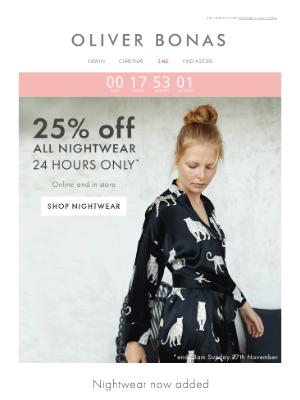 Oliver Bonas - 25% off all Nightwear for 24 hours only​