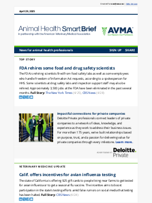 American Veterinary Medical Association (AVMA) - FDA rehires some food and drug safety scientists