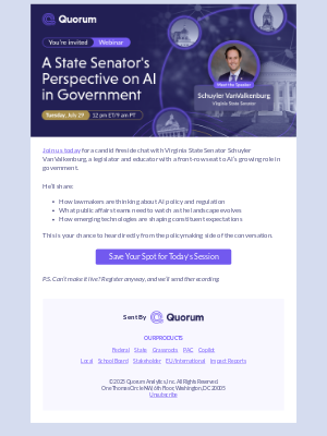 Quorum - [Webinar] Starts soon: A state senator on AI in policymaking