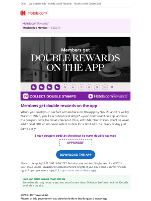 Hotels - Early Black Friday offer: Book on app to get double rewards