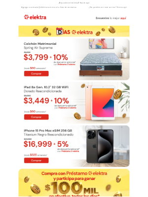Elektra (Mexico) - 📣 Compra y gana $100 mil pesos*… últimas horas ⌛️