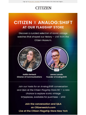 Citizen Watch Company - ⚡ LIVE Tomorrow! Analog:Shift at the Citizen Flagship Store NY