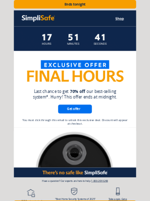 SimpliSafe - Ends tonight: 70% off our best selling package