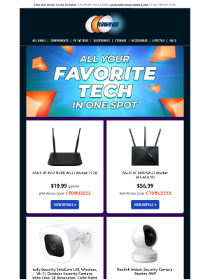 Newegg - Unlock the Deals 🔐 - $56.99 Asus Dual Band Router, $38.49 Reolink Indoor Security Cam & More