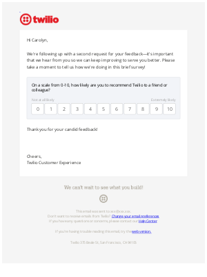 Twilio - Second Chance to Leave Feedback