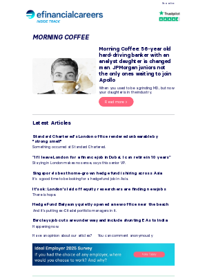 Efinancial careers (United Kingdom) - ☕ 56-year old hard-driving banker with an analyst daughter is changed man