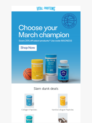 Vital Proteins - Beat The Shot Clock. Save 20% On Select Products.