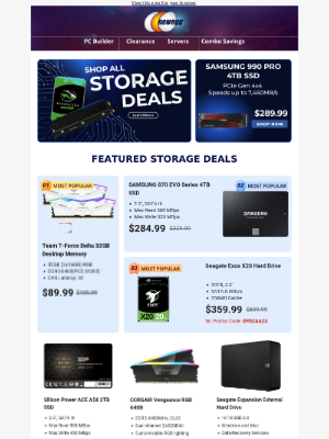 Newegg - $289.99 Samsung 990 Pro 4TB SSD! $359.99 Seagate Exos X20 20TB Hard Drive!