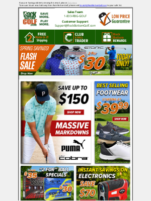 Rock Bottom Golf - ✂ COBRA & PUMA Prices SLASHED! ✂ $39+ Golf Shoes ⚡ INSTANT SAVINGS on Electronics!