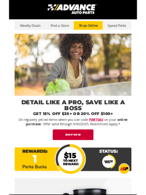 Advance Auto Parts - DIY Detailing Deals: 15% Off $35+ or 20% Off $100+
