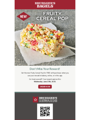 Bruegger's Bagels - ⚠ Expiring Soon: FREE Fruity Cereal Pop Reward 🎆