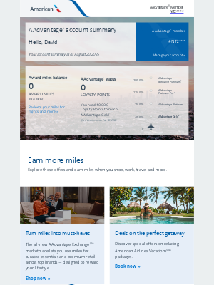 American Airlines - David, view your August 25 account summary