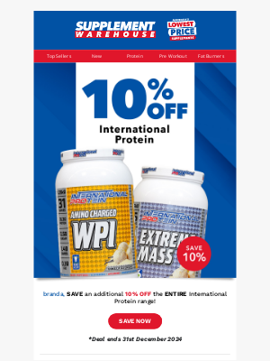 Supplement Warehouse (Australia) - 🔥Extra 10% Off International Protein!