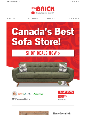 The Brick (Canada) - SOFAS ON SALE ⚡ Save $300 on the 88” Freeman Sofa!