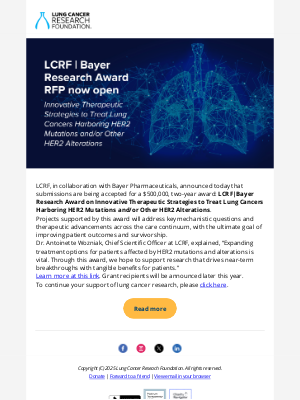 Lung Cancer Research Foundation - LCRF | Bayer Research Award RFP open for submission