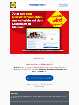 Lidl (Germany) - 🚨WICHTIG: Dieser Newsletter wird eingestellt