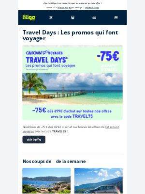 liligo (France) - Profitez de 75 € de réduction avec le code TRAVEL75 ✈️