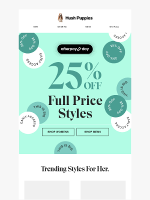 Hush Puppies - Afterpay Day | 25% Off Full Price
