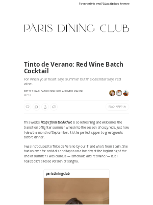 Paris Dining Club - Tinto de Verano: Red Wine Batch Cocktail