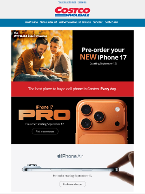 Costco Canada - Pre-order your new iPhone 17 - starting September 12