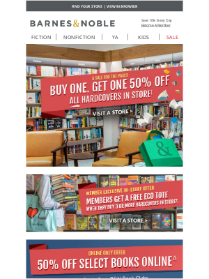 Barnes & Noble, INC - BOGO 50% Off All Hardcovers in Store! 50% Off Bestsellers Online!