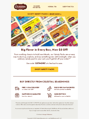 Celestial Seasonings - Last chance: $5 off ends tonight!