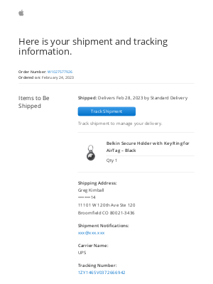 Apple - Your shipment is on its way. Order No. W1027577926
