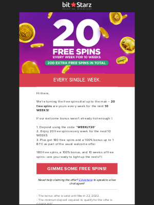 BitStarz Casino - Want 20 free spins every week for 10 weeks? 🎰