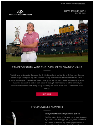 Scotty Cameron - Cameron Smith Wins The 150th Open Championship - July 18, 2022