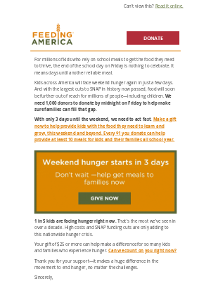 Feeding America - Can we count on you to help feed the weekend?