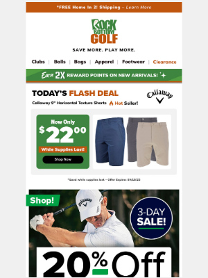 Rock Bottom Golf - 20% OFF 1 ITEM + Footwear FROM $27.75 💲 OUR COST CLEARANCE!