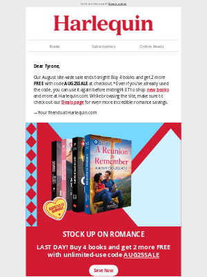 Harlequin - Buy 4 books, get 2 more free sale ends TONIGHT!