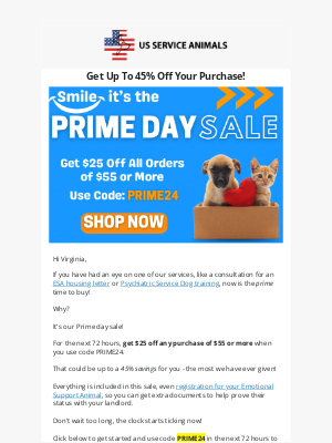 US Service Animals - Get Prime Day Savings ➡️