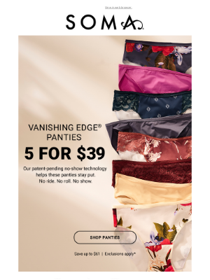 Soma Intimates - Vanishing Edge® panties 5 for $39!